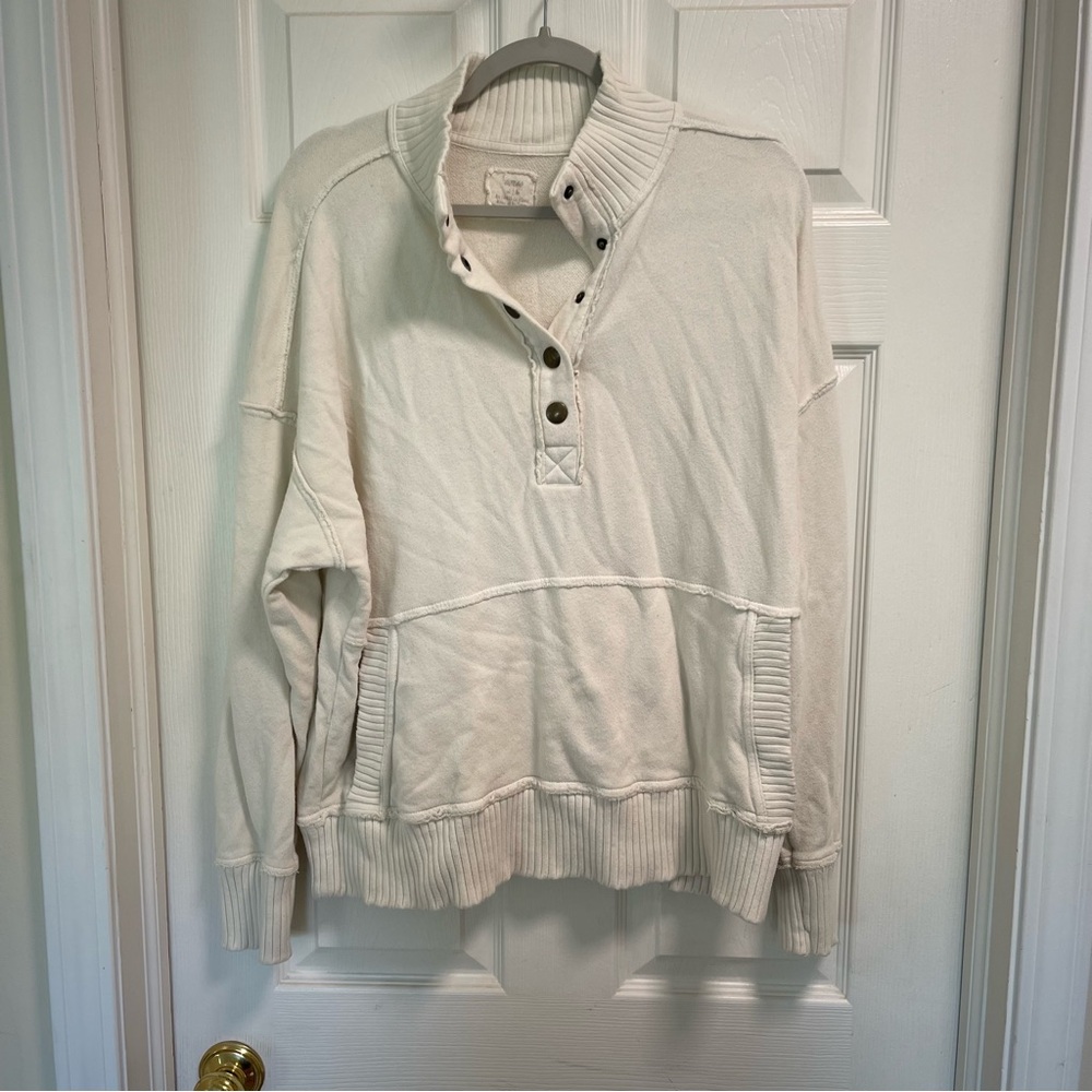 Cream Sweater with Button Collar